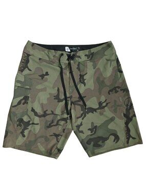 Volcom Stone Stretch Woodland Camo Boardshorts Swim Trunks Cargo Pocket Size 32